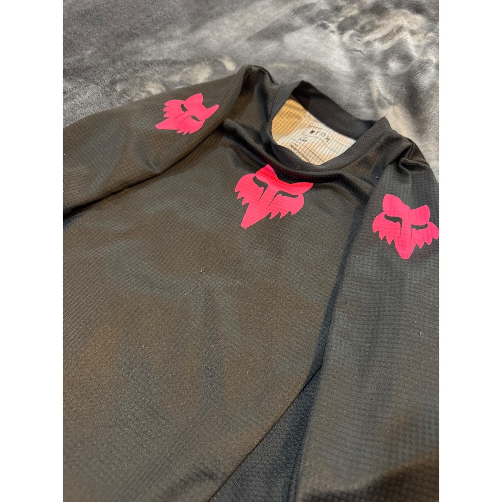 Fox Racing 180 Girls Kids Medium KM Motocross Jersey Black Pink Long Sleeve MX